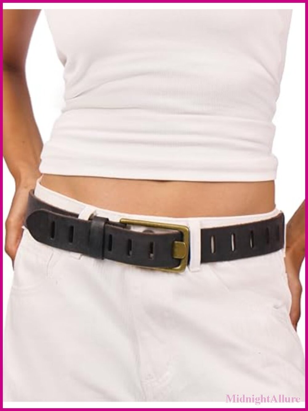 Full Grain Leather Belt Western Cowgirl Wide Adjustable Buckle